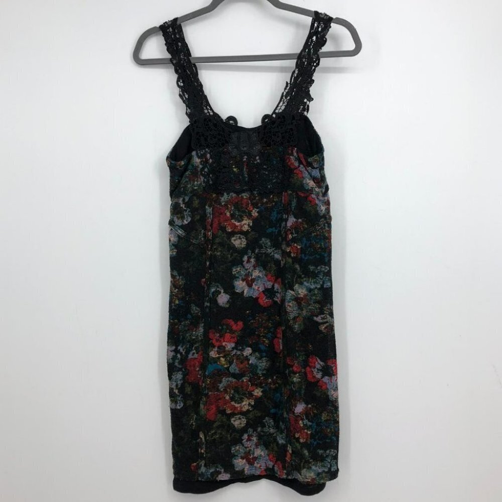 Free People Knockout bodycon black red floral lace crochet strap mini dress SP - Picture 5 of 16